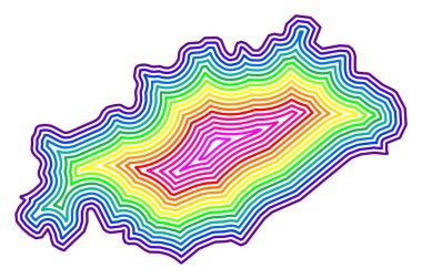 Herault (Fransa) Ayrılış Sembol Haritası içinde gökkuşağı renkleriyle tamponlanmış devlet / vilayetin dış hatlarını gösterir