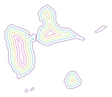 Symbol Map of the Overseas department Guadeloupe (France) showing the contour of the state/province buffered inside in rainbow colors clipart