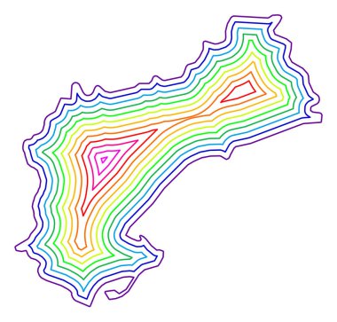 İl Tarragona 'nın (İspanya) sembol haritası gökkuşağı renginde tamponlanmış devlet / vilayetin dış hatlarını gösteriyor