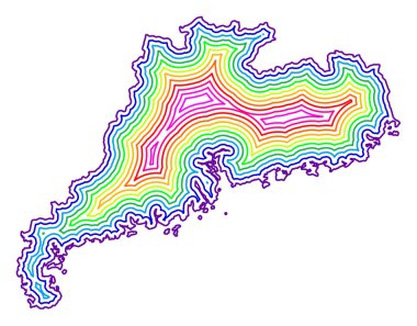 Symbol Map of the Province Guangdong (People's Republic of China) showing the contour of the state/province buffered inside in rainbow colors clipart