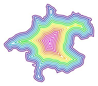 Bundesland Oberoesterreich (Avusturya) sembol haritası içinde gökkuşağı renkleriyle tamponlanmış devlet / vilayet konturunu gösterir