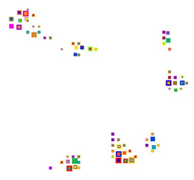 Cape Verde 'nin soyut haritası ülkeyi şekerleme gibi renkli karelerle örtüşen bir şablon ile gösteriyor
