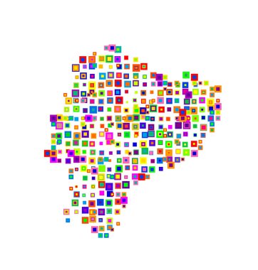 Ekvador 'un soyut haritası ülkeyi şekerleme gibi renkli karelerle örtüşen bir şablon ile gösteriyor