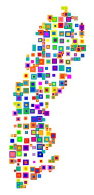 İsveç 'in soyut haritası ülkeyi şekerleme gibi üst üste binen renkli karelerle gösteriyor