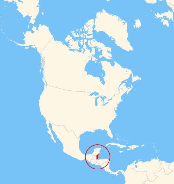 Yer bulucu harita, Belize 'nin Kuzey Amerika' daki konumunu gösteriyor. Ülke kırmızı bir çokgenle vurgulanıyor. Hiç etiket yok. Doğal Dünya ile Yapıldı.
