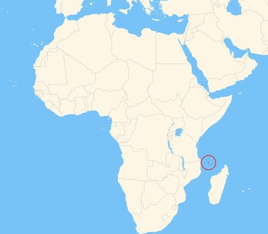 Yer bulucu harita Afrika 'daki Comoros' un yerini gösteriyor. Ülke kırmızı bir çokgenle vurgulanıyor. Hiç etiket yok. Doğal Dünya ile Yapıldı.