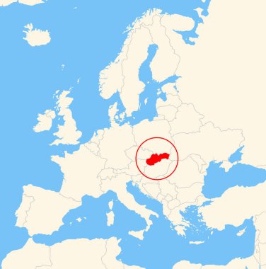 Yer bulucu harita, Slovakya 'nın Avrupa' daki konumunu gösteriyor. Ülke kırmızı bir çokgenle vurgulanıyor. Hiç etiket yok. Doğal Dünya ile Yapıldı.