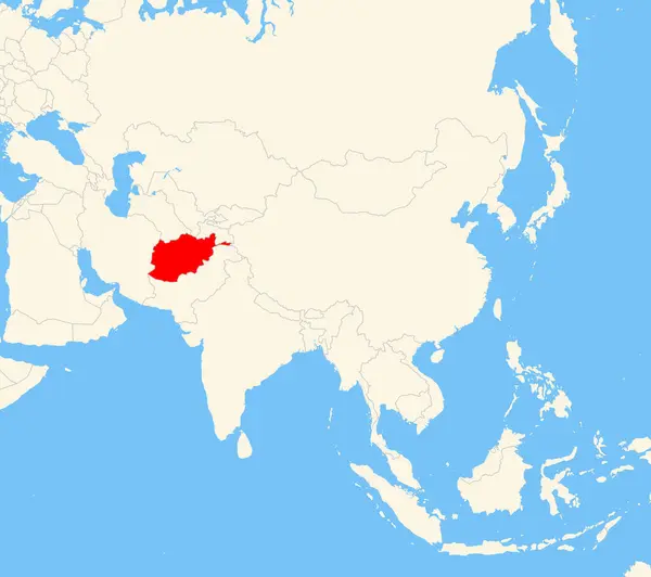 Yer bulucu harita Afganistan 'ın Asya' daki yerini gösteriyor. Ülke kırmızı bir çokgenle vurgulanıyor. Hiç etiket yok. Doğal Dünya ile Yapıldı.