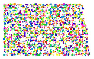 Eyaletin Kuzey Dakota (Amerika Birleşik Devletleri) sembol haritası devleti farklı boyutlarda rastgele dağılmış renkli kareler ile gösterir