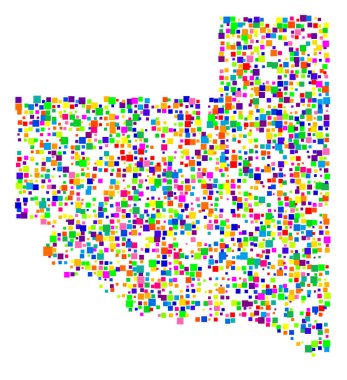 La Pampa Eyaleti (Arjantin) sembol haritası, farklı boyutlarda rastgele dağılmış renkli kareler ile eyalet / eyaleti gösteriyor