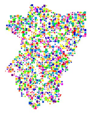Tucuman Vilayeti Sembol Haritası (Arjantin) eyalet / eyaleti farklı boyutlarda rastgele dağılmış renkli karelerle gösteriyor