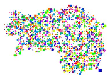 Devlet Steiermark (Avusturya) sembol haritası, eyalet / eyaleti farklı boyutlarda rastgele dağılmış renkli kareler ile gösterir