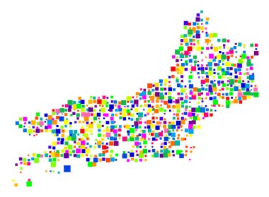 Eyalet Rio de Janeiro 'nun (Brezilya) sembol haritası, eyalet / eyaleti farklı boyutlarda rastgele dağılmış renkli karelerle gösteriyor