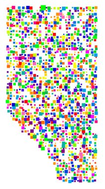 Alberta Vilayeti (Kanada) sembol haritası, eyalet / eyaleti farklı boyutlarda rastgele dağılmış renkli kareler ile gösteriyor