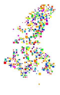 Nunavut Bölgesi Sembol Haritası (Kanada) eyalet / eyaleti farklı boyutlarda rastgele dağılmış renkli kareler ile gösterir