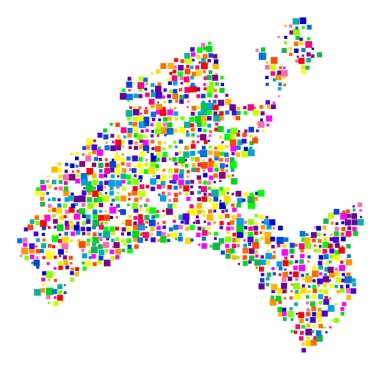 Canton Vaud (İsviçre) sembol haritası, eyalet / eyaleti farklı boyutlarda rastgele dağılmış renkli kareler ile gösterir