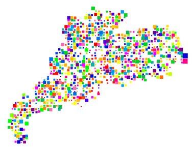 Vilayet Guangdong (Çin Halk Cumhuriyeti) sembol haritası, eyalet / eyaleti farklı boyutlarda rastgele dağılmış renkli karelerle gösteriyor.