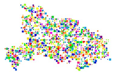 Hubei Eyaleti 'nin (Çin Halk Cumhuriyeti) sembol haritası, eyalet / eyaleti farklı boyutlarda rastgele dağılmış renkli karelerle gösteriyor.