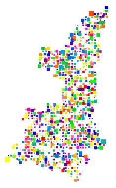 Shaanxi Vilayeti Sembol Haritası (Çin Halk Cumhuriyeti) eyalet / eyaleti farklı boyutlarda rastgele dağılmış renkli kareler ile gösteriyor