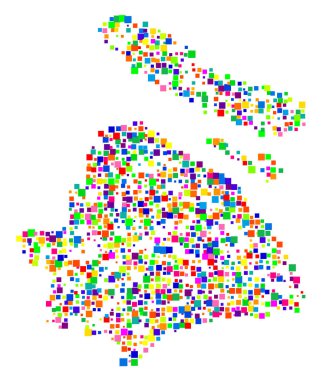 Şangay Belediyesi Sembol Haritası (Çin Halk Cumhuriyeti) eyalet / eyaleti farklı boyutlarda rastgele dağılmış renkli kareler ile gösteriyor