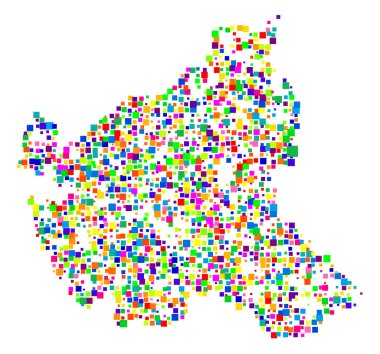 Devlet Hamburg 'un (Almanya) sembol haritası, eyalet / eyaleti farklı boyutlarda rastgele dağılmış renkli kareler ile gösteriyor