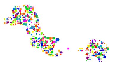 Vilayet Bangka-Belitung (Endonezya) sembol haritası farklı boyutlarda rastgele dağılmış renkli kareler ile eyalet / eyaleti gösteriyor