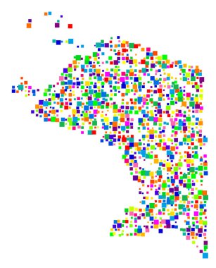 Vilayet Papua (Endonezya) sembol haritası, eyalet / eyaleti farklı boyutlarda rastgele dağılmış renkli kareler ile gösterir
