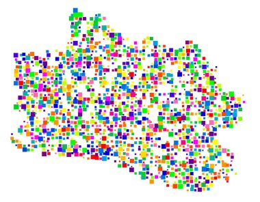 Vilayet Jawa Barat (Endonezya) sembol haritası eyalet / eyaleti farklı boyutlarda rastgele dağılmış renkli karelerle gösteriyor