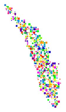 Devlet Kerala 'sının (Hindistan) sembol haritası, eyalet / eyaleti farklı boyutlarda rastgele dağılmış renkli kareler ile gösterir