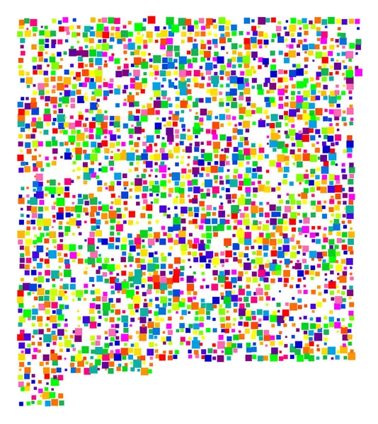 New Mexico Eyaleti 'nin (Amerika Birleşik Devletleri) sembol haritası, eyaleti farklı boyutlarda rastgele dağılmış renkli karelerle gösteriyor.