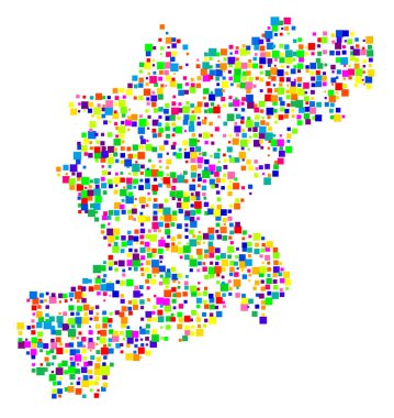 Belluno ili (İtalya) sembol haritası, eyalet / eyaleti farklı boyutlarda rastgele dağılmış renkli kareler ile gösterir