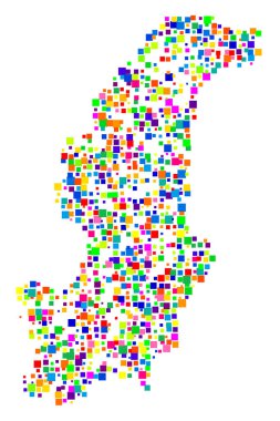 Vilayet Como (İtalya) sembol haritası, eyalet / eyaleti farklı boyutlarda rastgele dağılmış renkli kareler ile gösterir