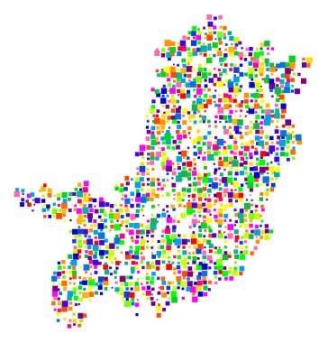 İl Firenze 'nin (İtalya) sembol haritası, eyalet / eyaleti farklı boyutlarda rastgele dağılmış renkli kareler ile gösterir