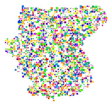 İl Foggia 'nın (İtalya) sembol haritası, eyalet / eyaleti farklı boyutlarda rastgele dağılmış renkli kareler ile gösterir