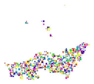 Messina ili (İtalya) sembol haritası, eyalet / eyaleti farklı boyutlarda rastgele dağılmış renkli kareler ile gösterir