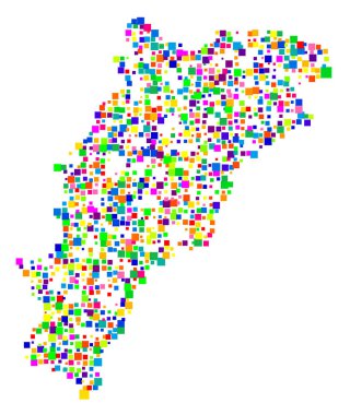 Eyaletin (İtalya) sembol haritası, farklı boyutlarda rastgele dağılmış renkli kareler ile eyalet / eyaleti gösteriyor