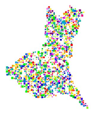 Ibaraki ili (Japonya) sembol haritası, eyalet / eyaleti farklı boyutlarda rastgele dağılmış renkli kareler ile gösteriyor