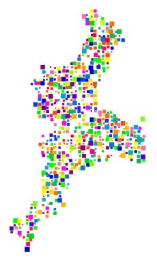 Mie ili (Japonya) sembol haritası, eyalet / eyaleti farklı boyutlarda rastgele dağılmış renkli kareler ile gösterir