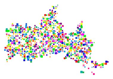 Yamaguchi ili (Japonya) sembol haritası eyalet / eyaleti farklı boyutlarda rastgele dağılmış renkli karelerle gösteriyor