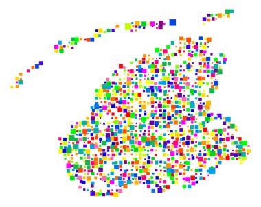 Eyaletin (Hollanda) sembol haritası, farklı boyutlarda rastgele dağılmış renkli kareler ile eyalet / eyaleti gösteriyor