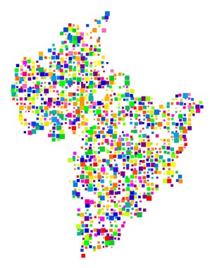 Bölgesel Konsey 'in Sembol Haritası (Yeni Zelanda) eyalet / eyaleti farklı boyutlarda rastgele dağılmış renkli karelerle gösteriyor