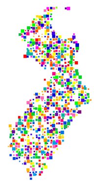 Unitary Authority Tasman District (Yeni Zelanda) sembol haritası farklı boyutlarda rastgele dağılmış renkli kareler ile eyalet / eyaleti gösteriyor