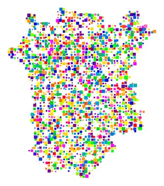 Çeçenistan Cumhuriyeti 'nin (Rusya) sembol haritası, eyalet / eyaleti farklı boyutlarda rastgele dağılmış renkli kareler ile gösteriyor