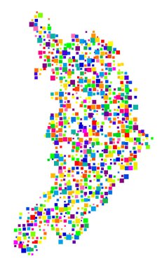 Cumhuriyet Khakass (Rusya) sembol haritası, eyalet / eyaleti farklı boyutlarda rastgele dağılmış renkli kareler ile gösterir