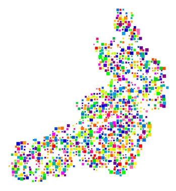 Symbol Map of the Region Chita (Russia) showing the state/province with a pattern of randomly distributed colorful squares of different sizes clipart