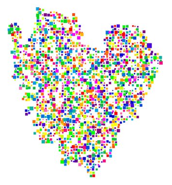 Symbol Map of the County Vastra Gotaland (Sweden) showing the state/province with a pattern of randomly distributed colorful squares of different sizes clipart