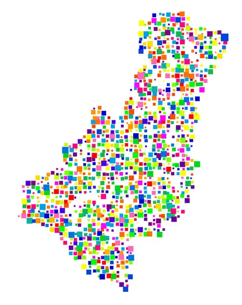 stock vector Symbol Map of the Unitary Authority Gisborne District (New Zealand) showing the state/province with a pattern of randomly distributed colorful squares of different sizes