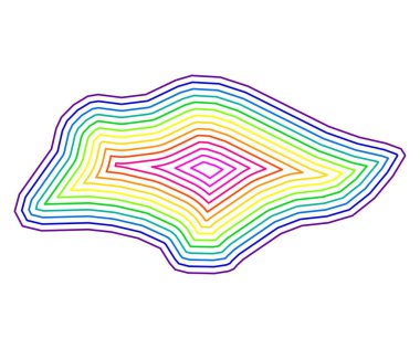 Singapur 'un soyut haritası ülkeyi gökkuşağı renklerinde eşmerkezli halkalarla gösteriyor.