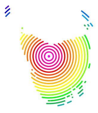 Tazmanya Devleti Sembol Haritası (Avusturalya) vurulan hedef gibi gökkuşağı renklerinde daireler çizerek bölgeyi gösteriyor