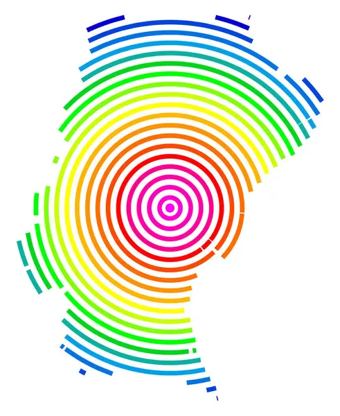 stock vector Symbol Map of the Province Santa Cruz (Argentina) showing the territory with concentric circles in rainbow colors like a shooting target